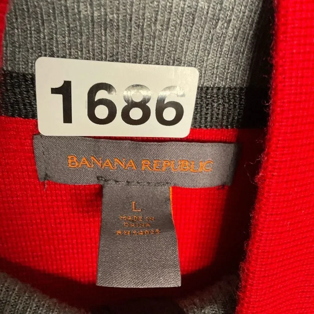 Banana Republic Wool Blend Sweater Mens Large Red‎ Elbow Patch Pullover 1/4 Zip